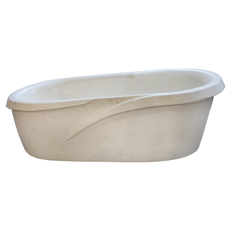 Shell Stone White Limestone Designer Bathtub Hand-carved from Solid Marble Block (W)40" (L)80" (H)24" product shot