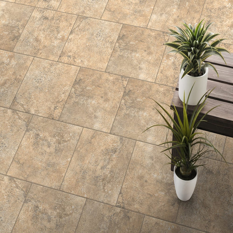 Fossili noce v17 12"x12" glazed porcelain floor and wall tile 1100483 product shot room view