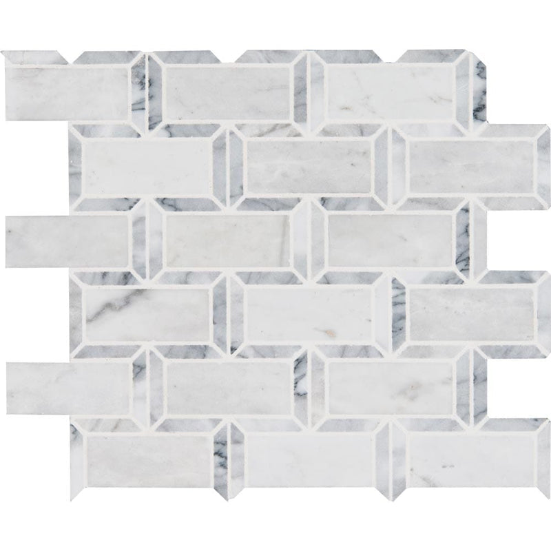Framework 12X12 polished marble mesh mounted mosaic tile SMOT-FRMWRK-POL10MM product shot multiple tiles close up view
