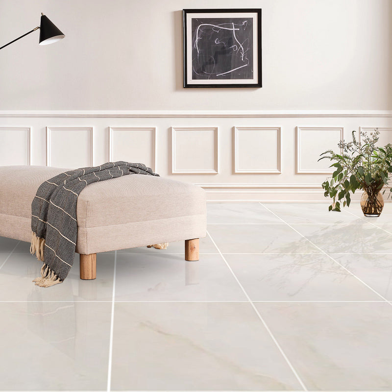 French Vanilla Cream Arizona Marble Floor Wall Tile 24x24 installed living room floor