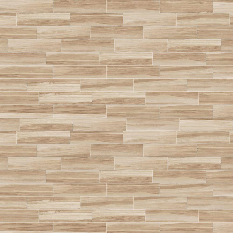 Fuison series wood looking porcelain tile 6x24 aztec series beige TPO01929 product shot multiple tiles top view