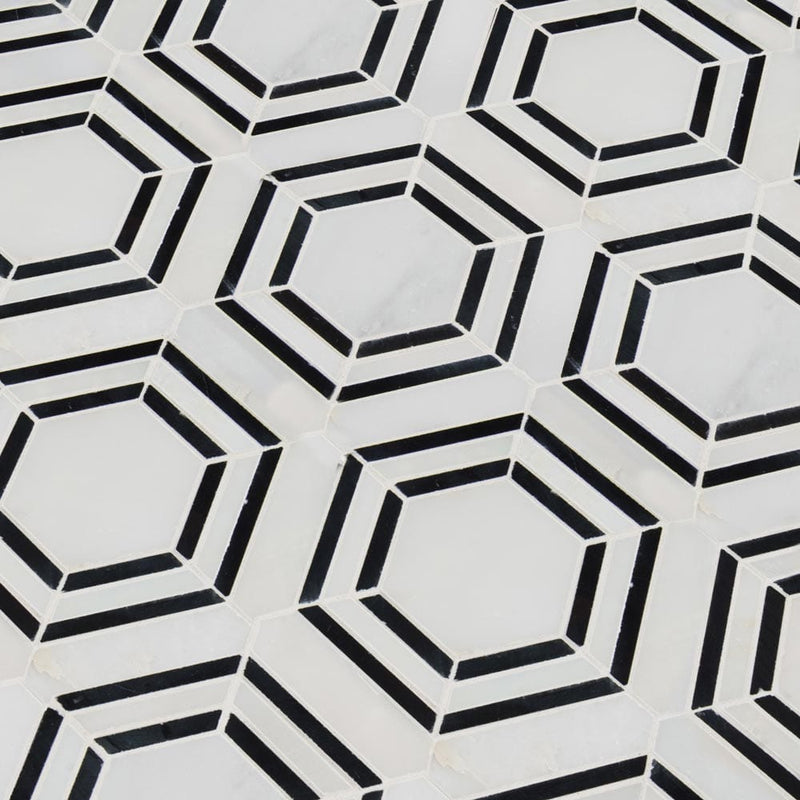 Georama nero 12.63X14.38 polished marble mesh mounted mosaic tile SMOT-GEORAMA-NEROP product shot multiple tiles angle view