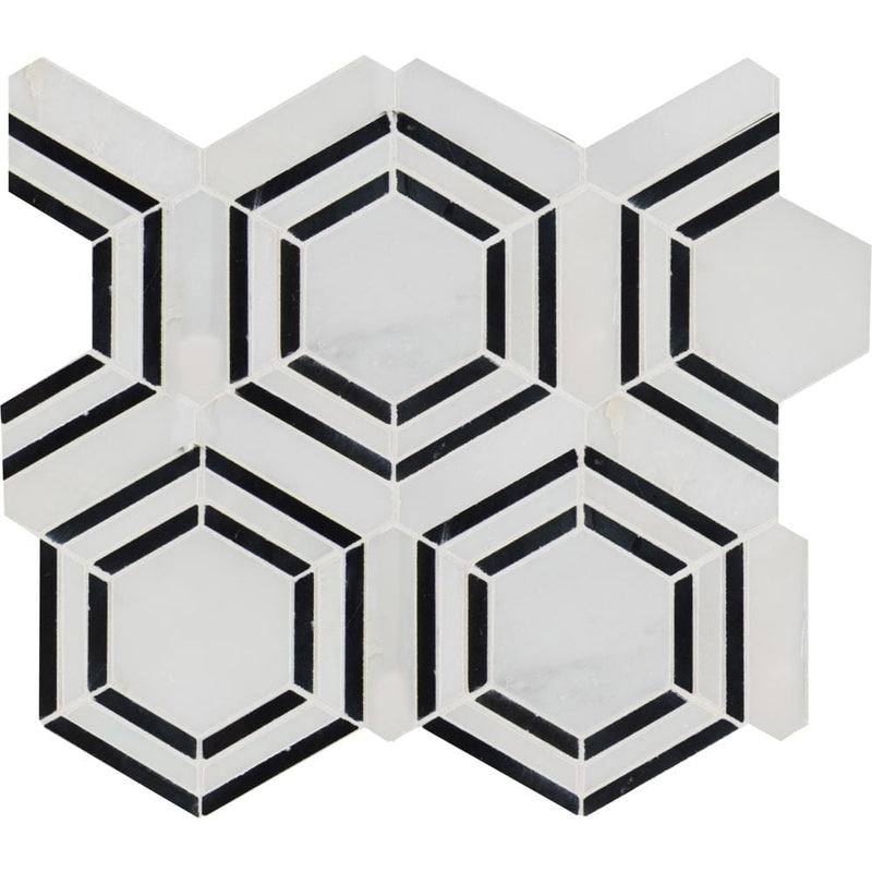Georama nero 12.63X14.38 polished marble mesh mounted mosaic tile SMOT-GEORAMA-NEROP product shot multiple tiles close up view