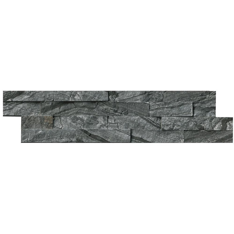 Glacial black splitface ledger panel 6X24 natural marble wall tile LPNLMGLABLK624 product shot multiple tiles close up view
