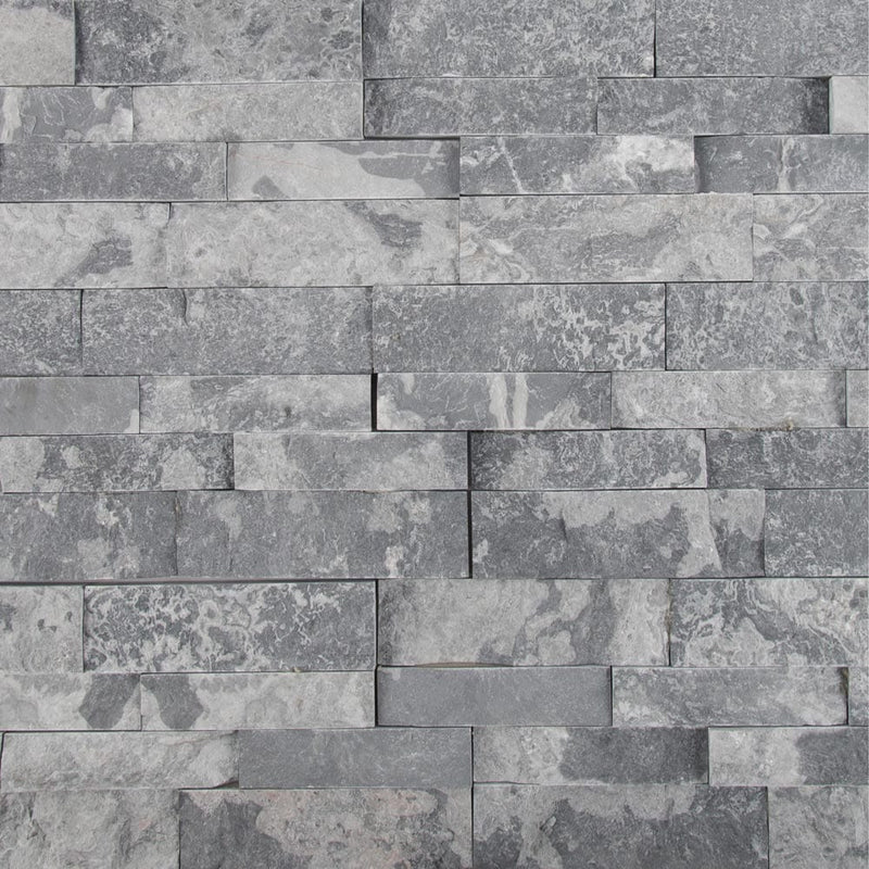 Glacial grey splitface ledger panel 6X24 natural marble wall tile LPNLMGLAGRY624 product shot multiple tiles top view