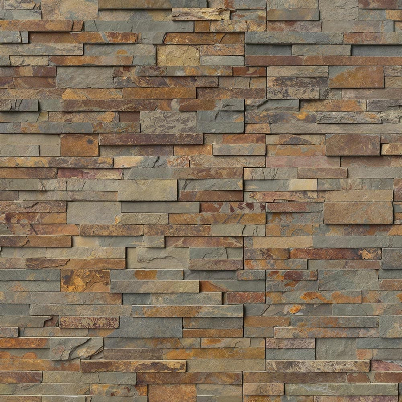 Gold rush splitface ledger panel 6X24 natural slate wall tile LPNLSGLDRUS624 product shot multiple tiles top view