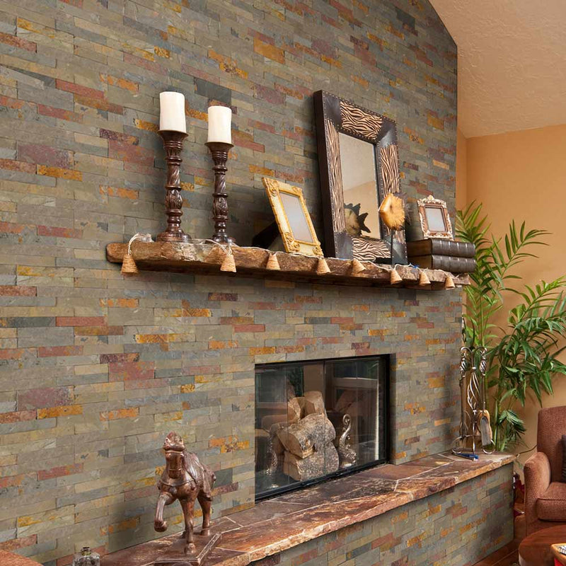 Gold rush veneer peel and stick 6 in x 22 in natural slate wall tile SMOT-PNS-VNR-GR6MM living room view
