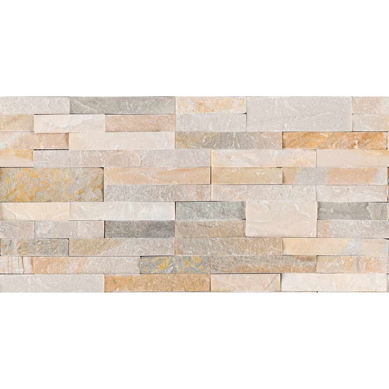 Golden honey veneer peel and stick 6X22 natural quartz wall tile SMOT-PNS-VNR-GH6MM product shot multiple tiles top view