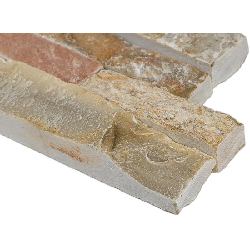 Golden white splitface ledger panel 6X24 natural quartzite wall tile LPNLQGLDWHI624 product shot profile view