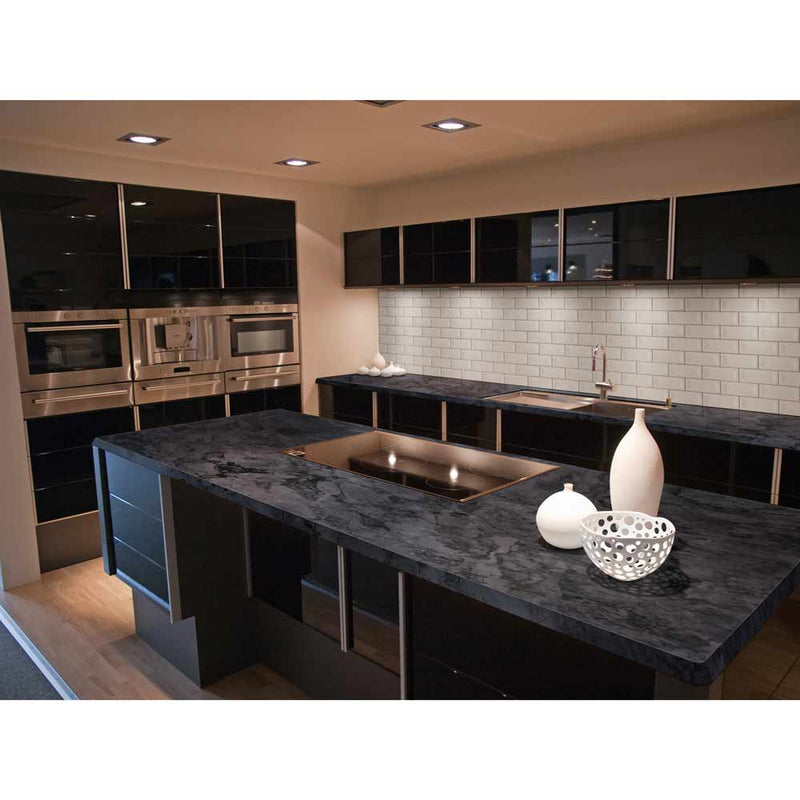 Gray glossy beveled 3 x 6 glazed ceramic wall tile msi collection NGRAGLO3X6BEV product shot kitchen view