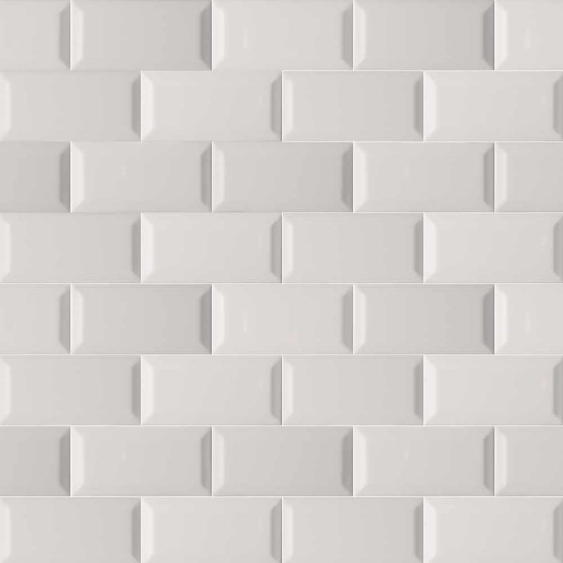 Gray glossy beveled 3 x 6 glazed ceramic wall tile msi collection NGRAGLO3X6BEV product shot multiple tiles top view
