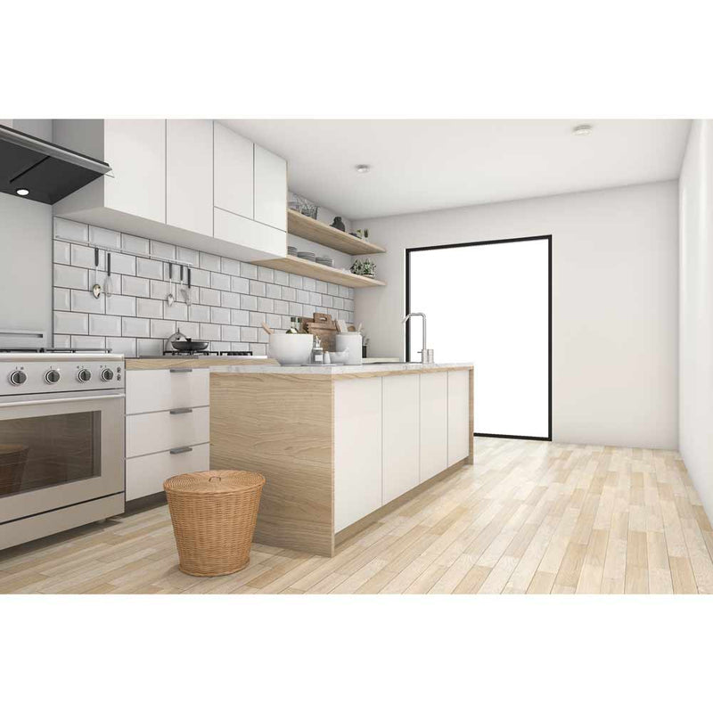 Gray glossy inverted beveled 3 x 6 glazed ceramic wall tile msi collection NGRAGLO3X6INVBEV product shot kitchen view