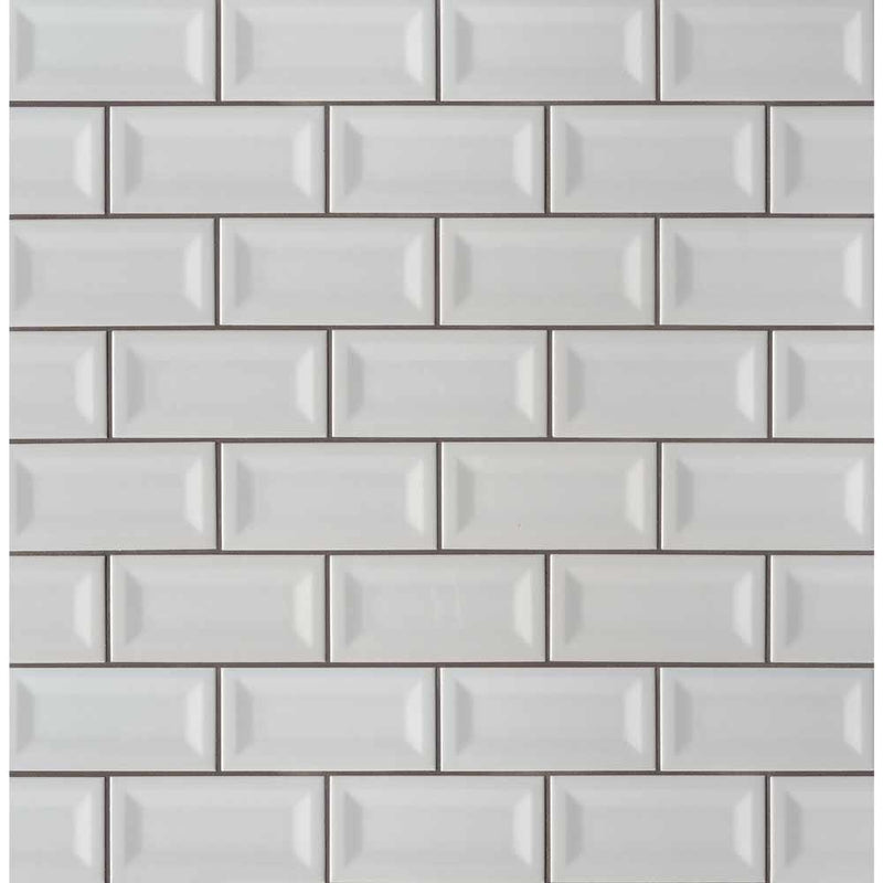 Gray glossy inverted beveled 3 x 6 glazed ceramic wall tile msi collection NGRAGLO3X6INVBEV product shot multiple tiles top view