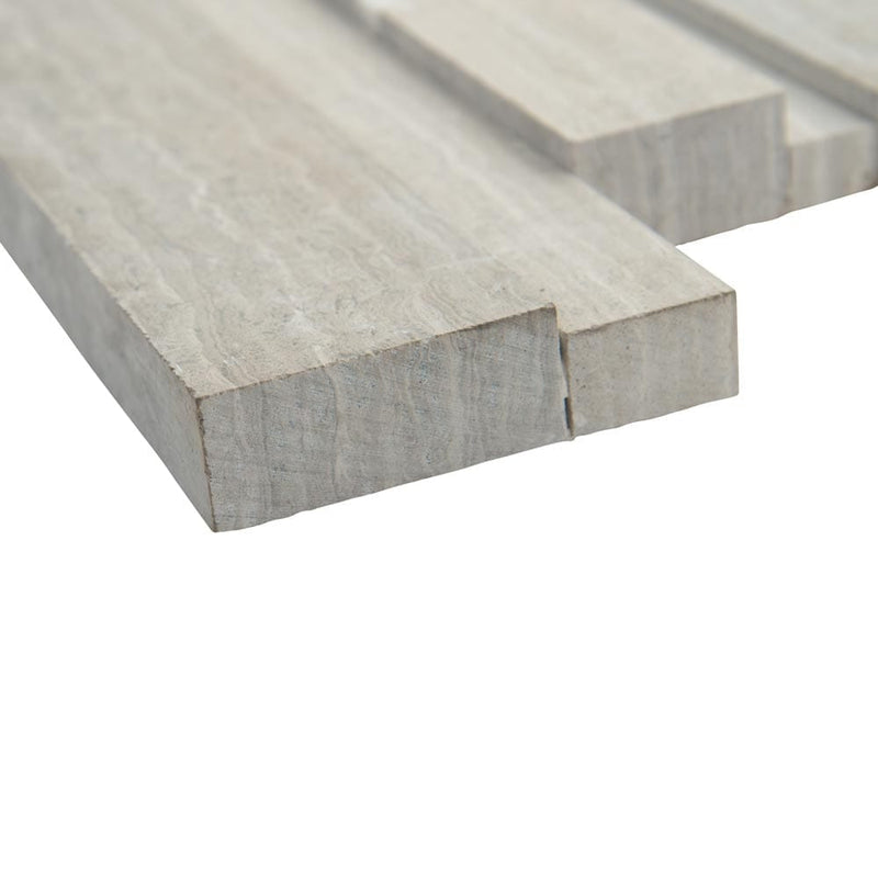 Gray oak panel 3D ledger corner 6X18 honed marble wall tile LPNLMGRYOAK618COR 3DH product shot profile view