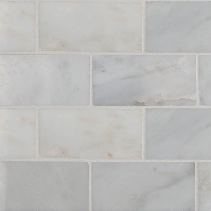 Greecian white 3x6 polished marble floor and wall tile THDW1-T-GRE-3X6 product shot multiple tiles top view