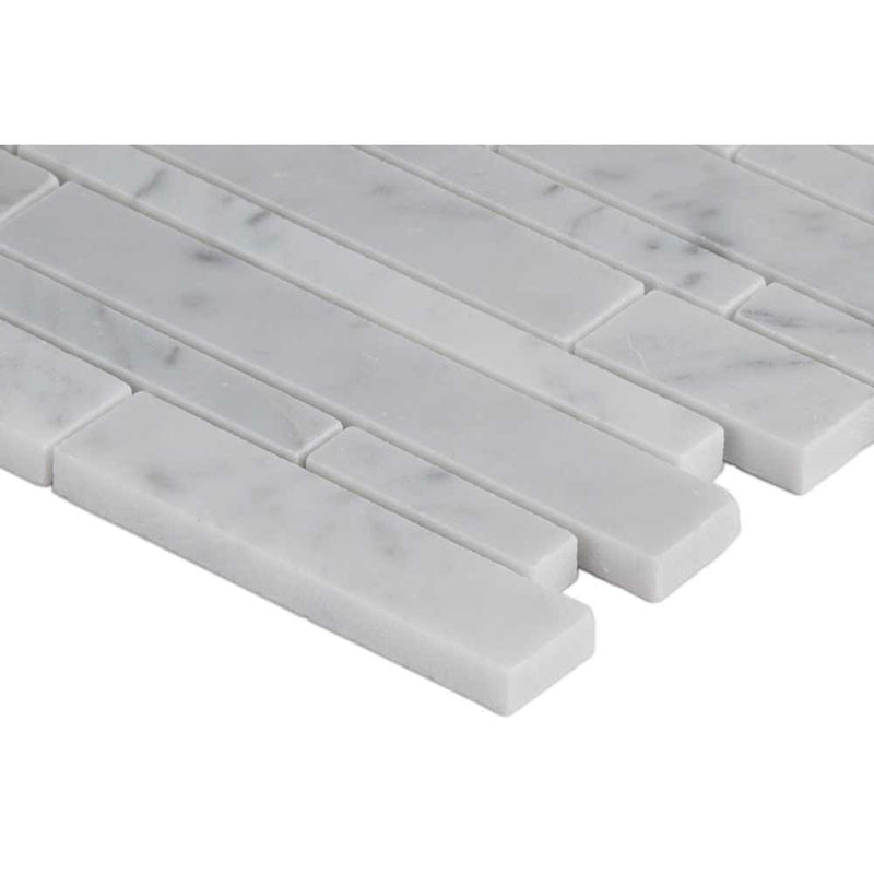 Greecian white interlocking 12X12 polished marble mesh mounted mosaic tile SMOT-GRE-ILP10MM product shot profile view