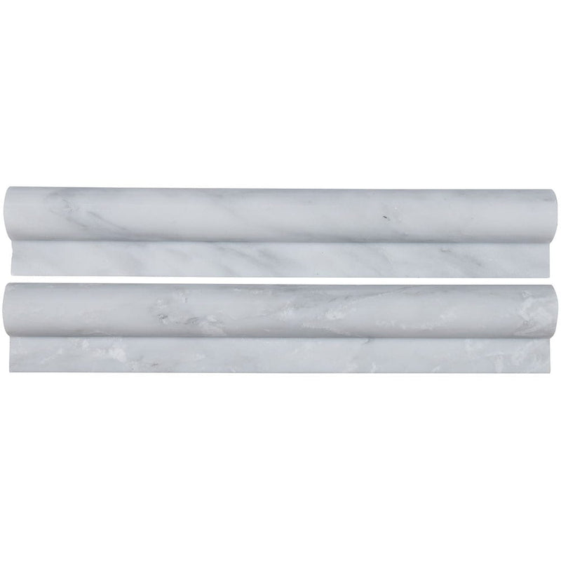 Greecian white rail molding 2x12 polished marble wall tile THDW1-MR-GRE product shot multiple tiles top view moldings
