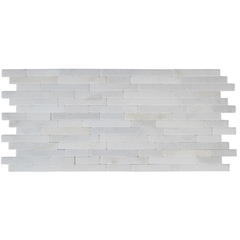 Greecian white veneer 8X18 tumbled marble mesh mounted mosaic tile SMOT-VNR-GRE-T product shot multiple tiles close up view