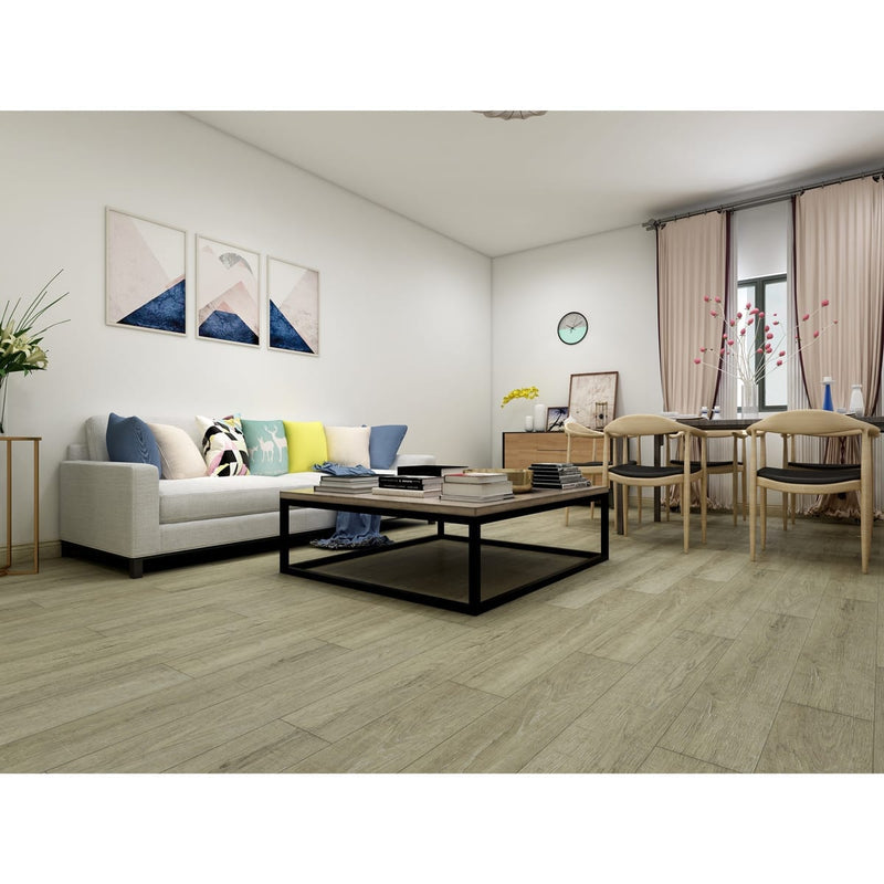 Green Touch Flooring rigid vinyl flooring LVT 48x7 Buona Vista SF507 room scene living room white sofa