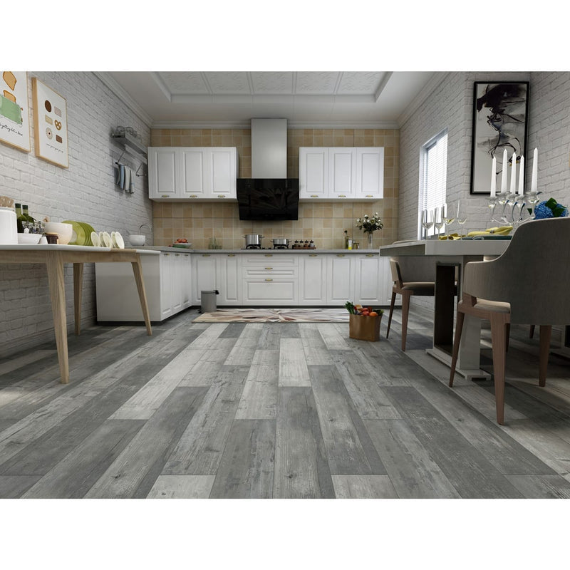 Green Touch Flooring rigid vinyl flooring LVT 48x7 Stone-mountain kitchen room scene gray floors