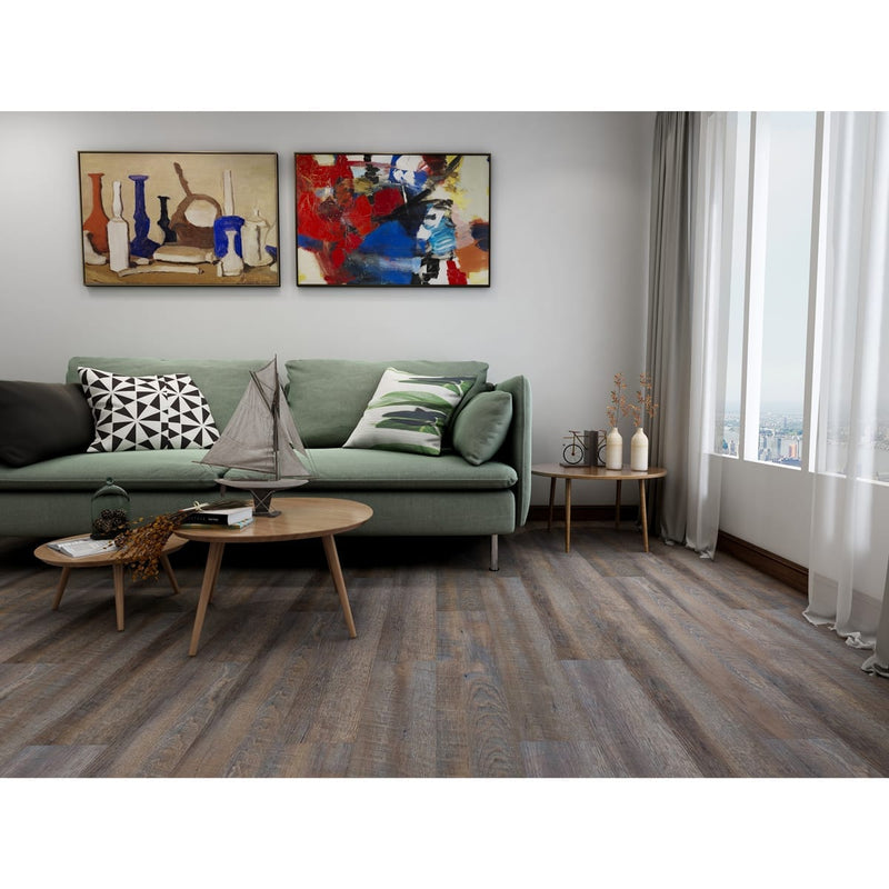 Green Touch Flooring rigid vinyl flooring LVT 48x7 Hillside SF505 room scene living room green sofa