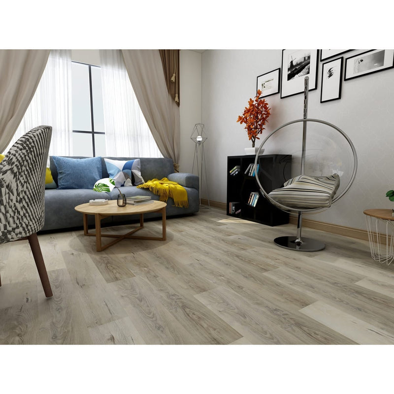 Green Touch Flooring rigid vinyl flooring LVT 48x7 Somerset SF508 room scene with blue sofa