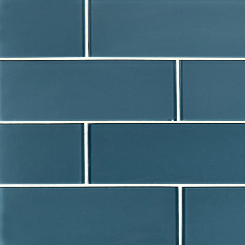 Haiku sapphire 9x3 matte glass wall tile SMOT-GL-T-HAISAP39 product shot wall close view