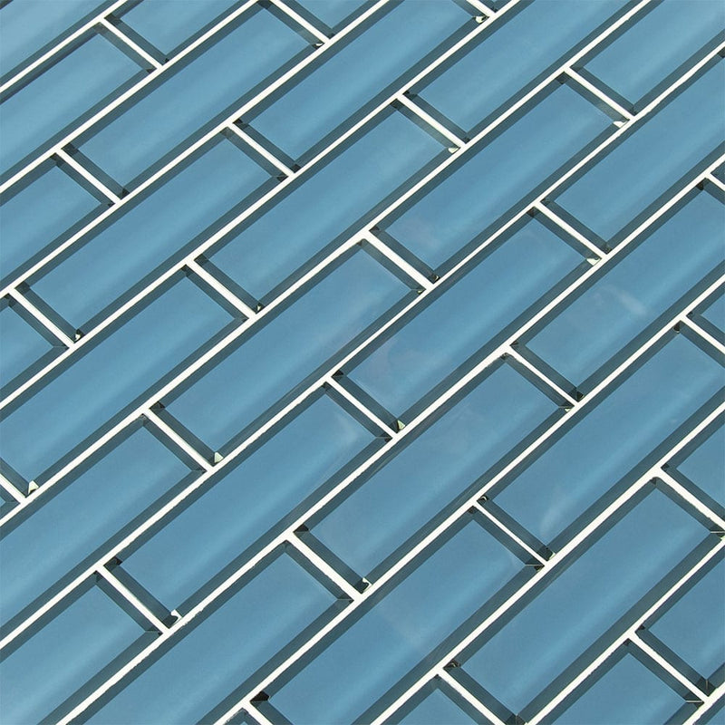 Haiku sapphire beveled 11.73x11.73 multi surface mesh mounted mosaic tile SMOT-GLSST-HASABE8MM product shot multiple tiles angle view