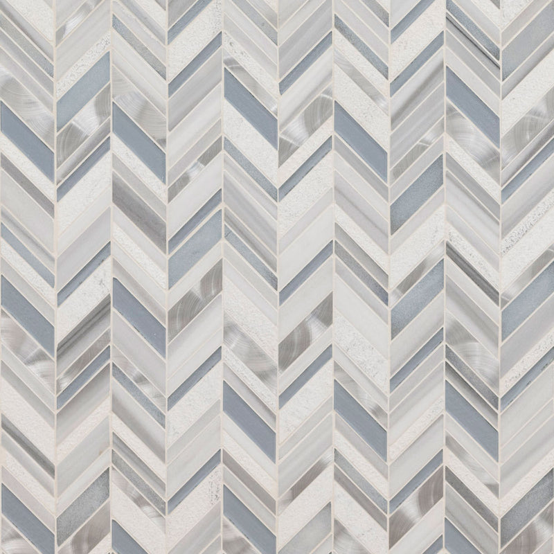 Harlow chevron 11.48 x 12.5 glass stone metal blend mesh mounted mosaic tile SMOT-SGLSMT-HARCHE8MM product shot wall view