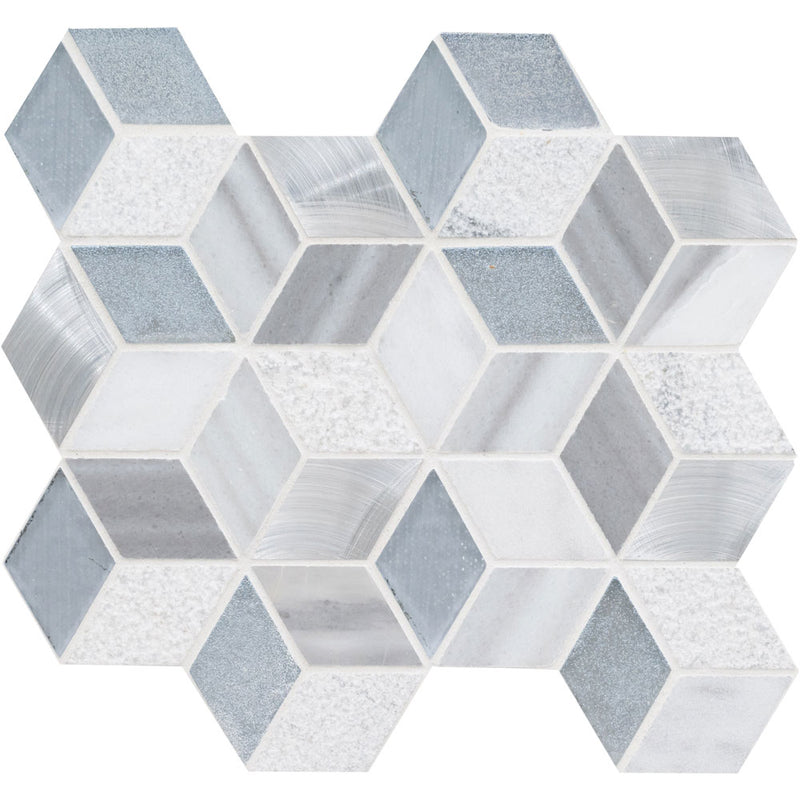 Harlow cube  11.58 x 12.56 glassstone metal blend mesh mounted mosaic tile SMOT-SGLSMT-HARCUB8MM product shot profile view