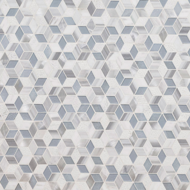 Harlow cube  11.58 x 12.56 glassstone metal blend mesh mounted mosaic tile SMOT-SGLSMT-HARCUB8MM product shot wall view