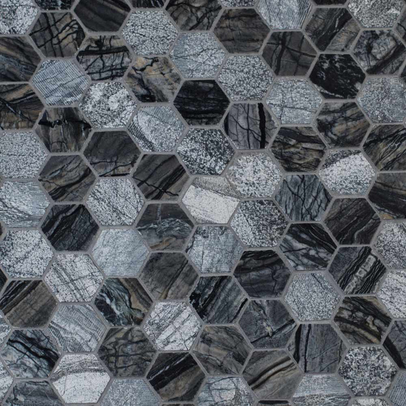 Henley hexagon 11.75X12 natural marble mesh mounted mosaic tile SMOT-HENLEY-2HEX product shot multiple tiles angle view