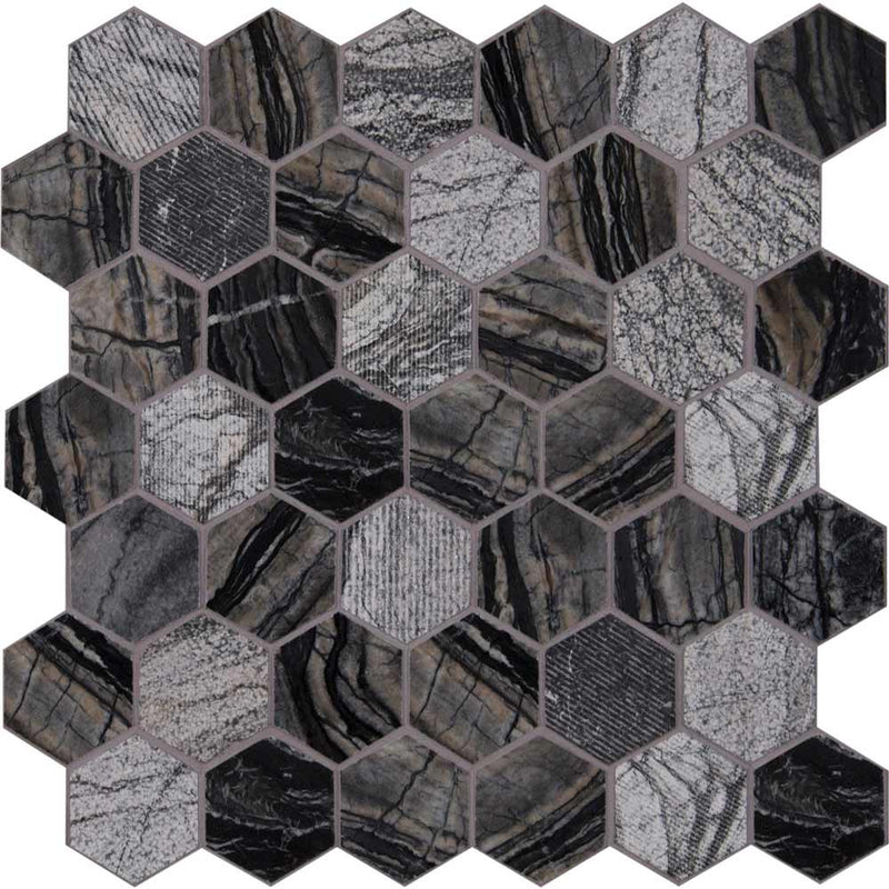 Henley hexagon 11.75X12 natural marble mesh mounted mosaic tile SMOT-HENLEY-2HEX product shot multiple tiles close up view