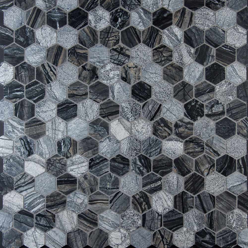Henley hexagon 11.75X12 natural marble mesh mounted mosaic tile SMOT-HENLEY-2HEX product shot multiple tiles top view