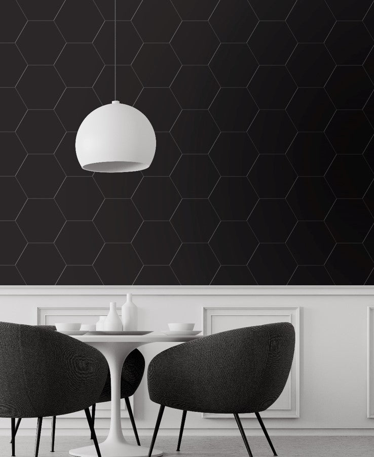Hexley graphite 9x10.5 hexagon matte porcelain field tile  msi collection NHEXGRA9X10.5HEX room shot sitting view