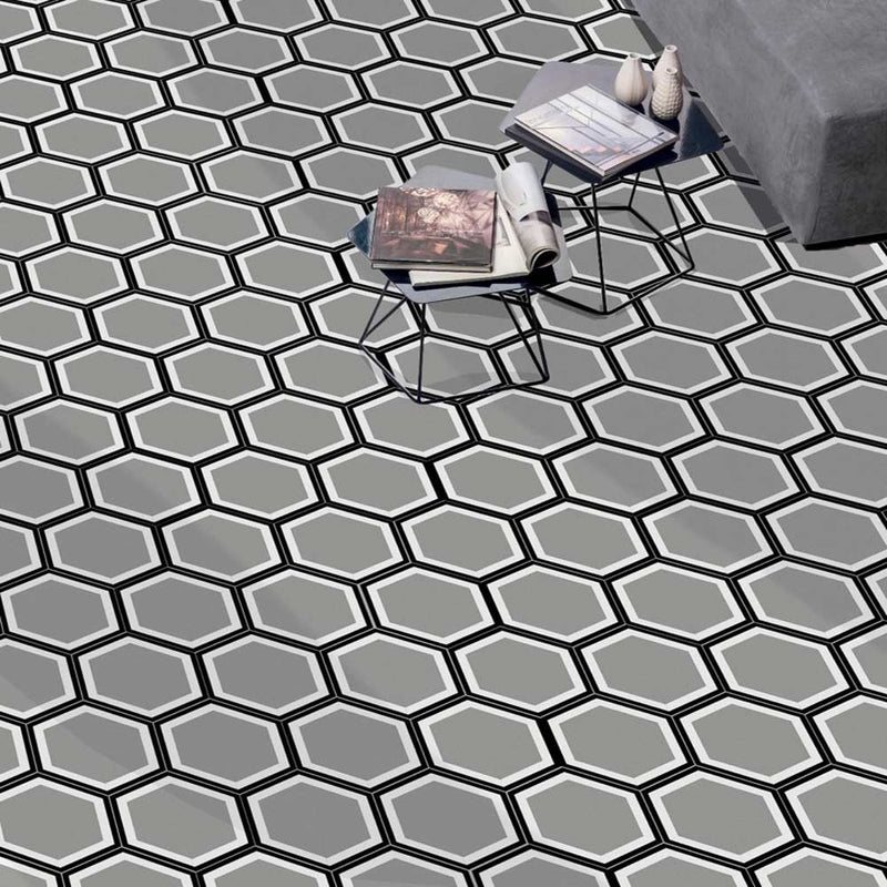 Hexley hive 9x10.5 hexagon matte porcelain field tile  msi collection NHEXHIV9X10.5HEX room shot living room view 2
