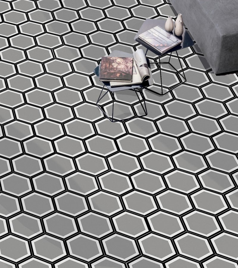 Hexley hive 9x10.5 hexagon matte porcelain field tile  msi collection NHEXHIV9X10.5HEX room shot living room view
