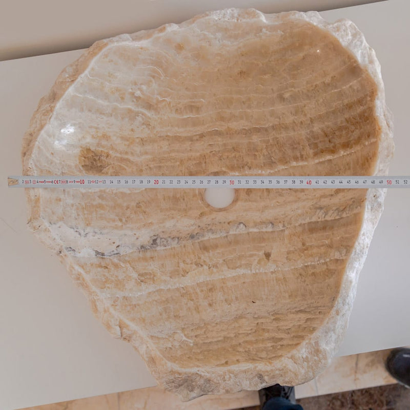 honey onyx stone rustic vessel sink NTRVS21 random size top length measure view