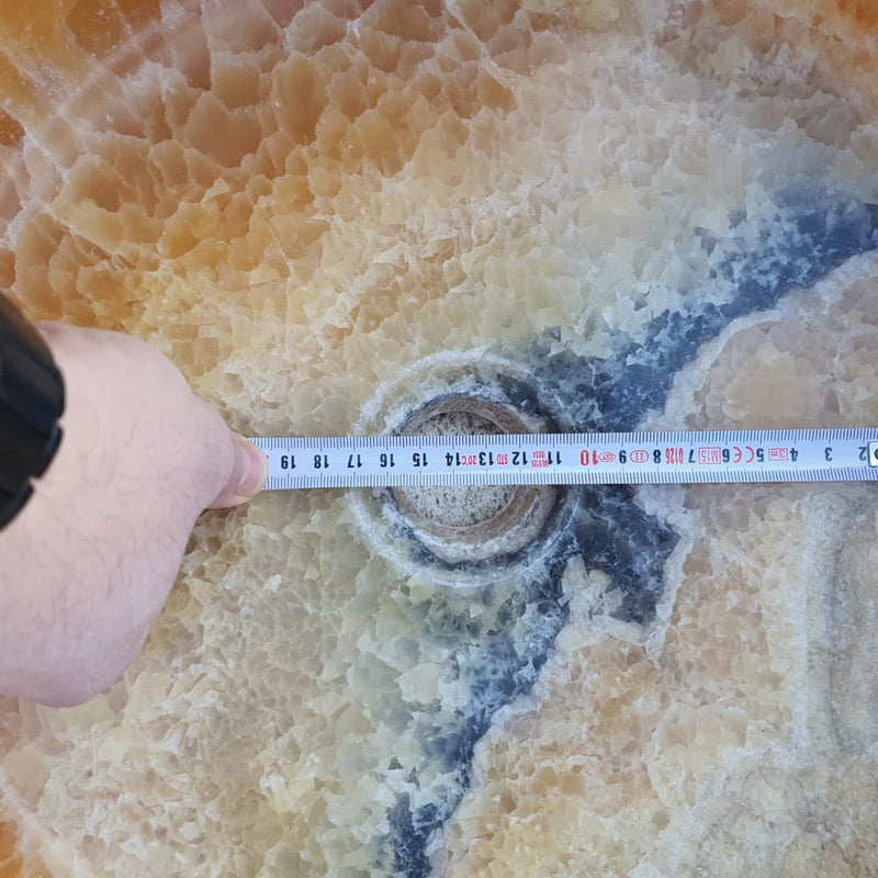 Honey Onyx marble vessel sink drain hole measure