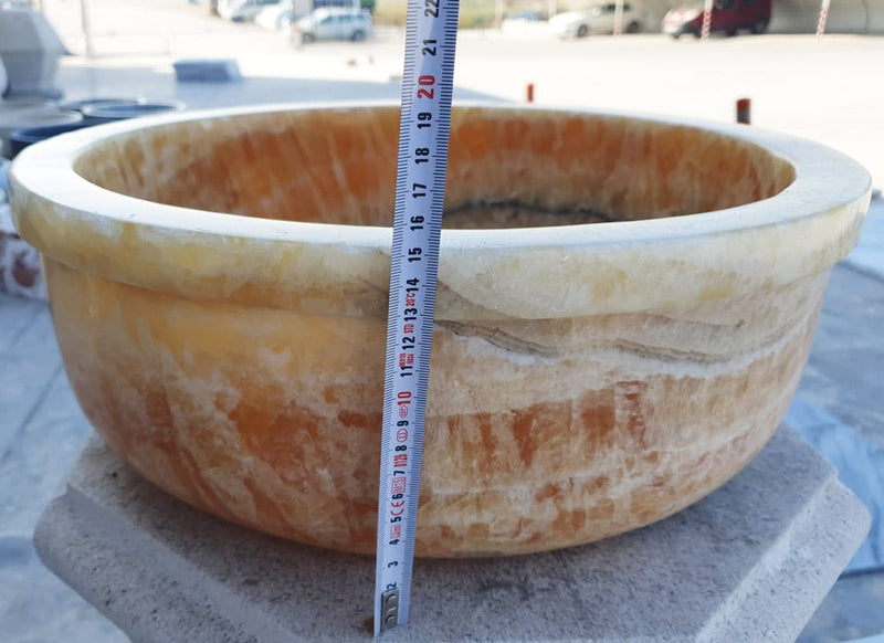 Honey Onyx marble vessel sink side measure view