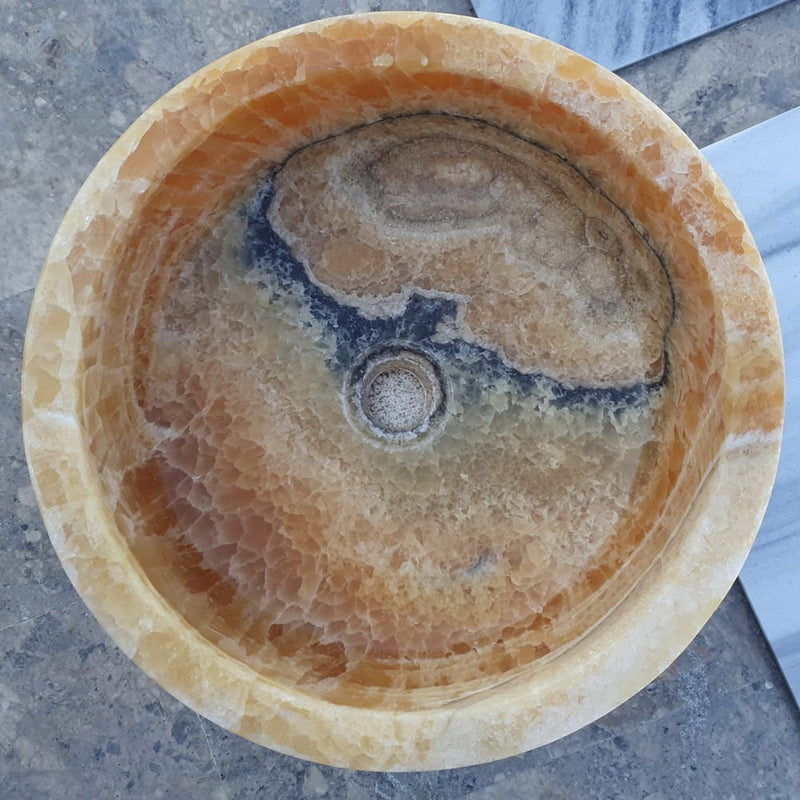 Honey Onyx marble vessel sink top view
