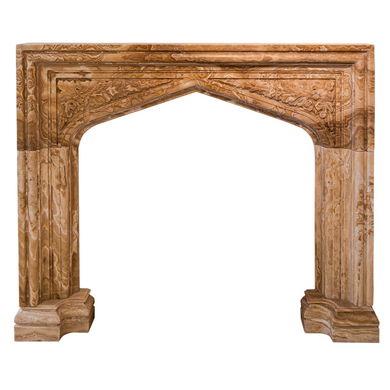 Honey Onyx Translucent Natural Stone French Villa Style Hand-carved Fireplace Surround (L)57" (H)52" (W)6"