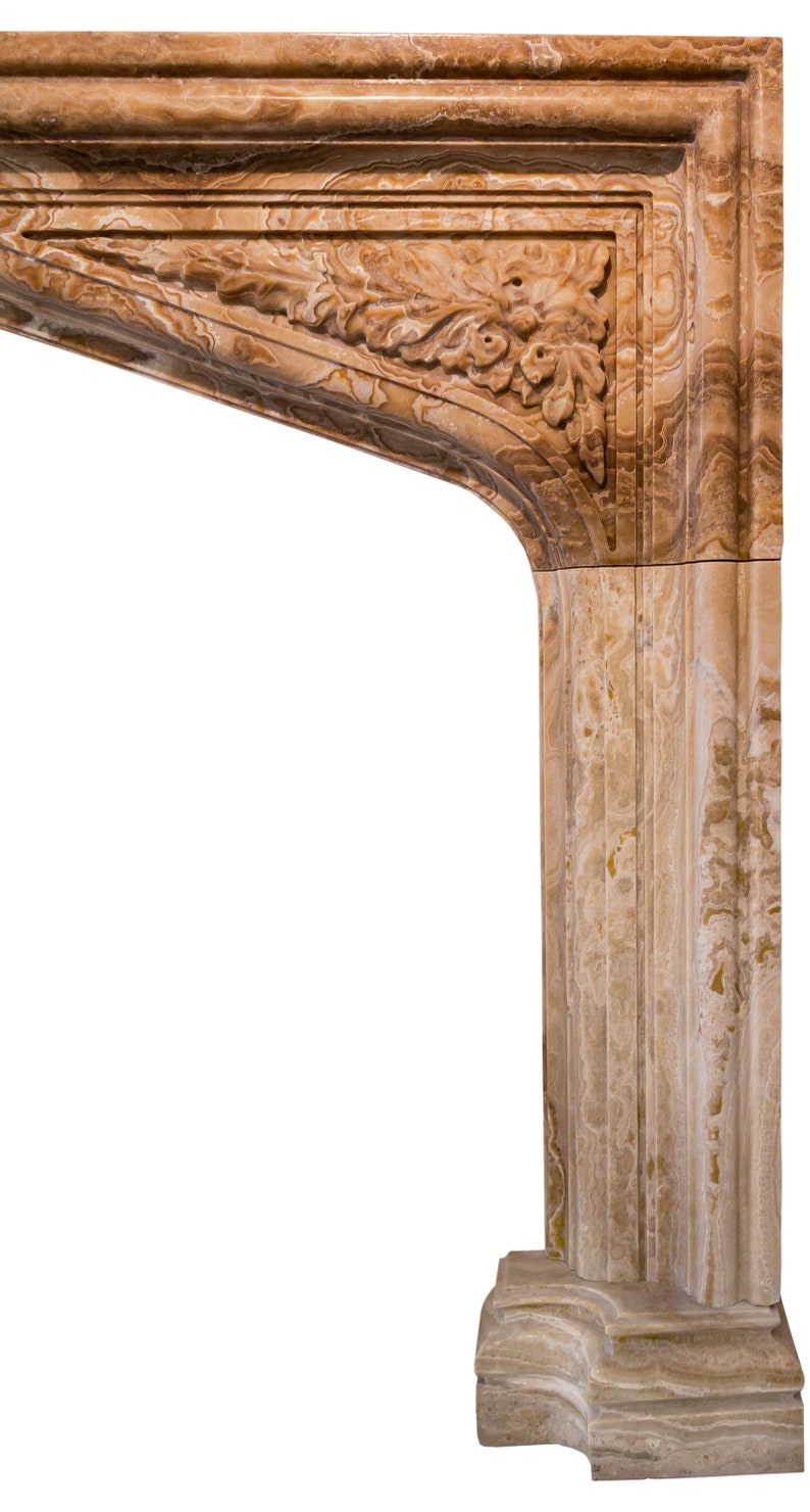Honey Onyx Translucent Natural Stone French Villa Style Hand-carved Fireplace Surround (L)57" (H)52" (W)6"