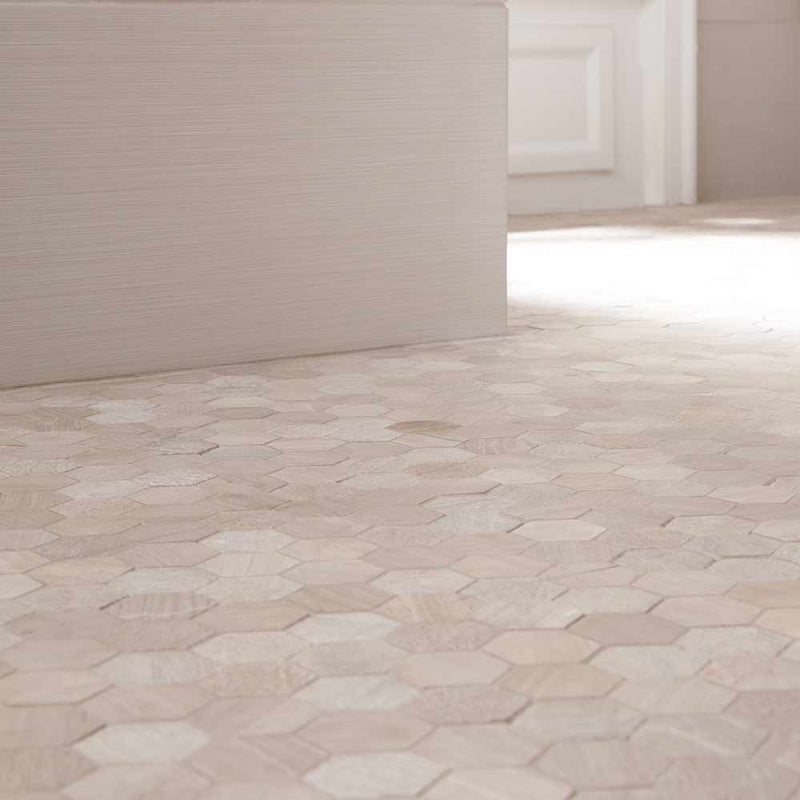 Honeycomb hexagon 11.75X12 natural marble mesh mounted mosaic floor and wall tile SMOT-HONCOM-2HEX product shot floor view