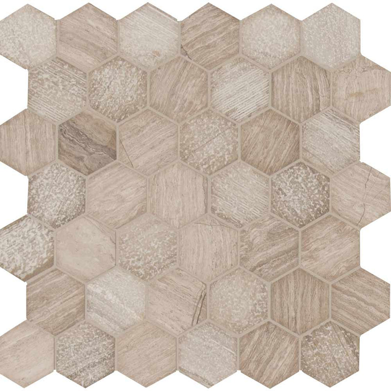Honeycomb hexagon 11.75X12 natural marble mesh mounted mosaic floor and wall tile SMOT-HONCOM-2HEX product shot multiple tiles close up view