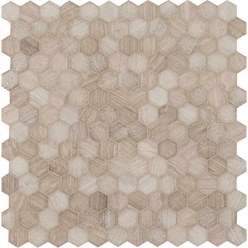 Honeycomb hexagon 11.75X12 natural marble mesh mounted mosaic floor and wall tile SMOT-HONCOM-2HEX product shot multiple tiles top view