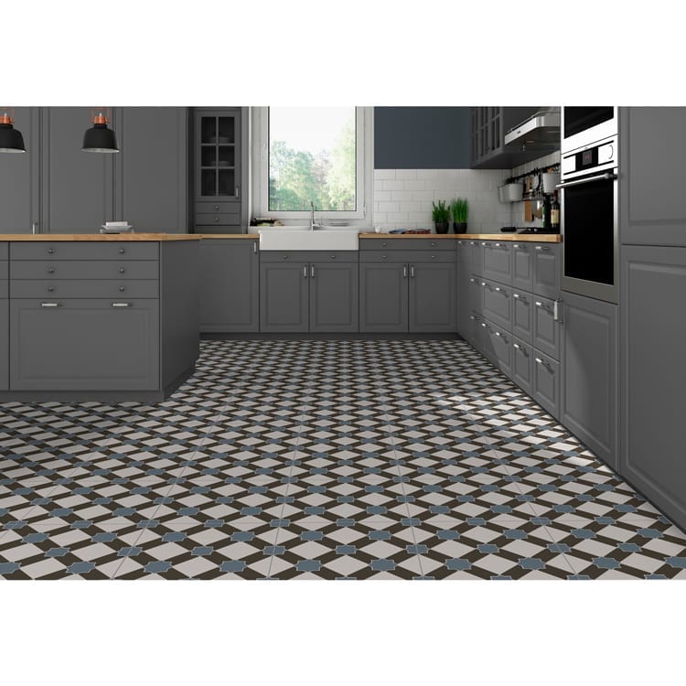 Hydraulic Collection Exeter Porcelain Tile 13x13 Matte Kitchen With Grey Cabinets