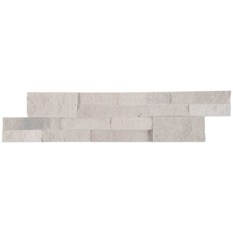 Iceland gray splitface ledger panel 6X24 natural travertine wall tile LPNLTICEGRY624 product shot multiple tiles close up view