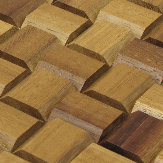 Iroko Pyramid Mesh-mounted Wood Mosaic Wall Tile 984007 angle closeup view