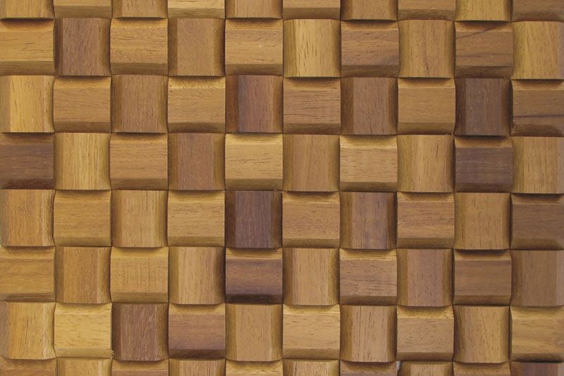 Iroko Pyramid Mesh-mounted Wood Mosaic Wall Tile 984007 top view